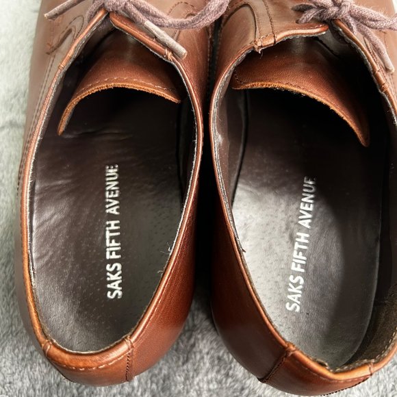 Saks Fifth Avenue Tatum Oxford Brown Leather Dress Shoes size 10 Men - Picture 8 of 9